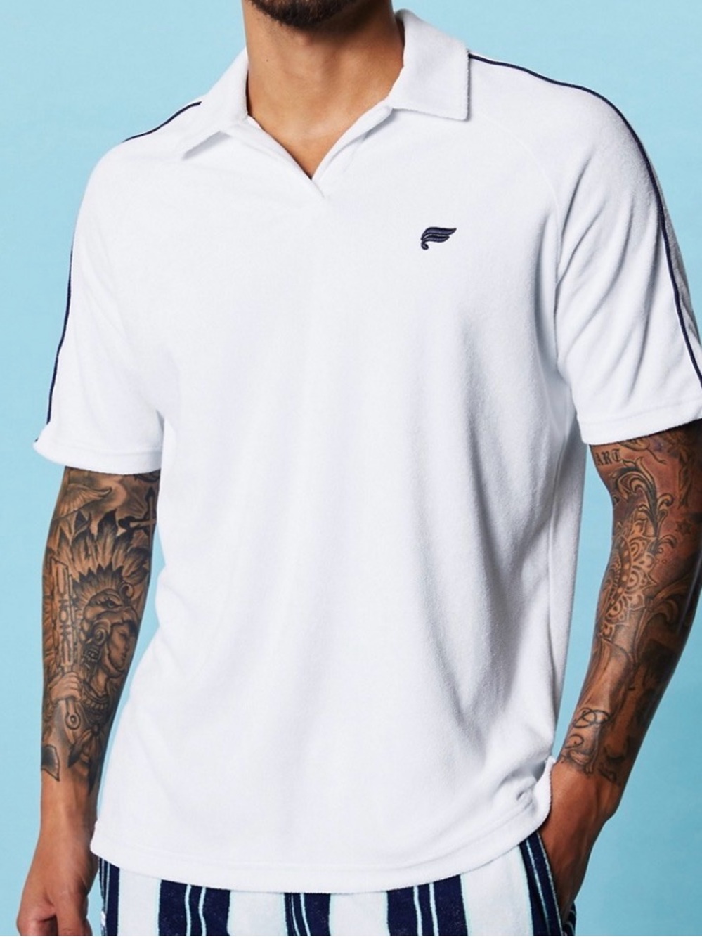 Fabletics White Polo with Navy Contrast Trim